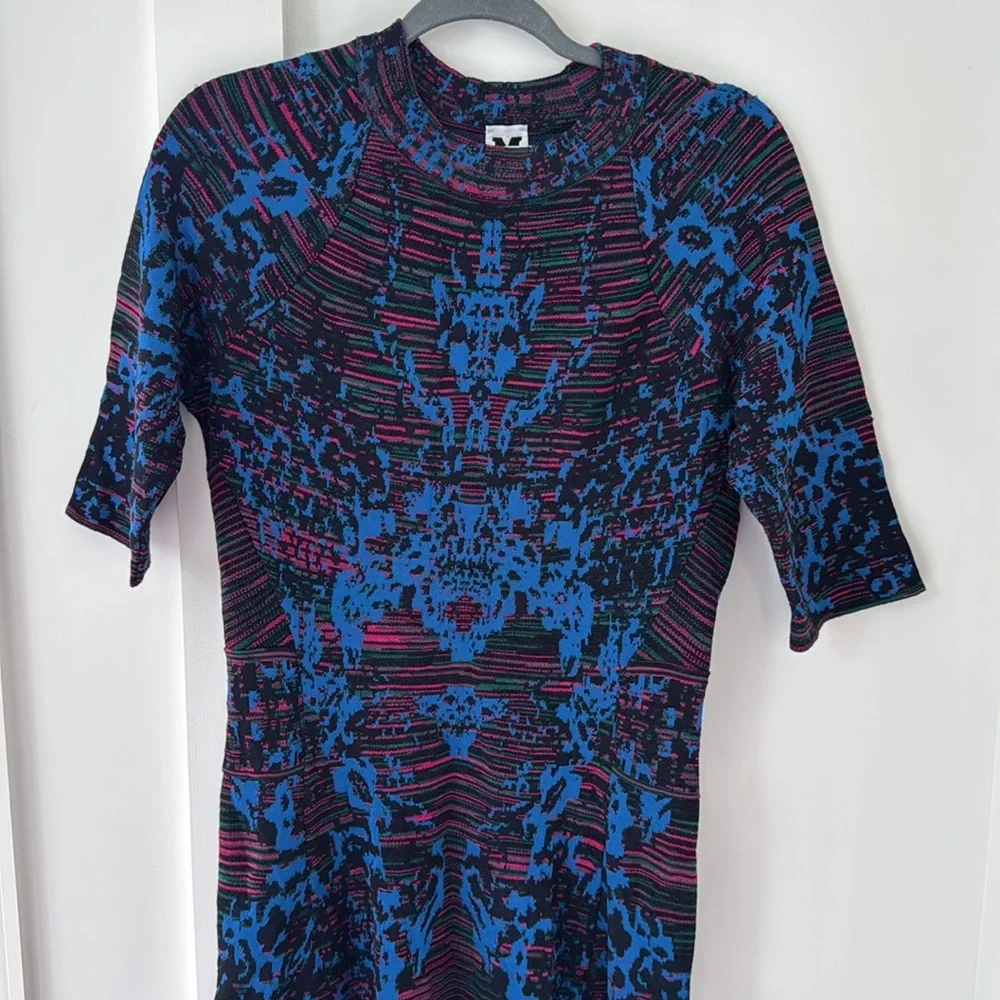 Missoni Blue and Black Patterned Short-Sleeve Fit-and-Flare Dress size 46 - Picture 3 of 12